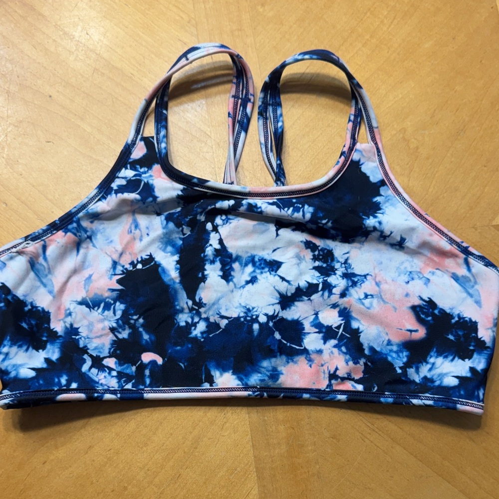 Athleta Kids Blue and Pink Tie-Dye Bikini Top